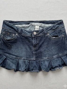 Denim Ruffle Mini Skirt - Dark Blue